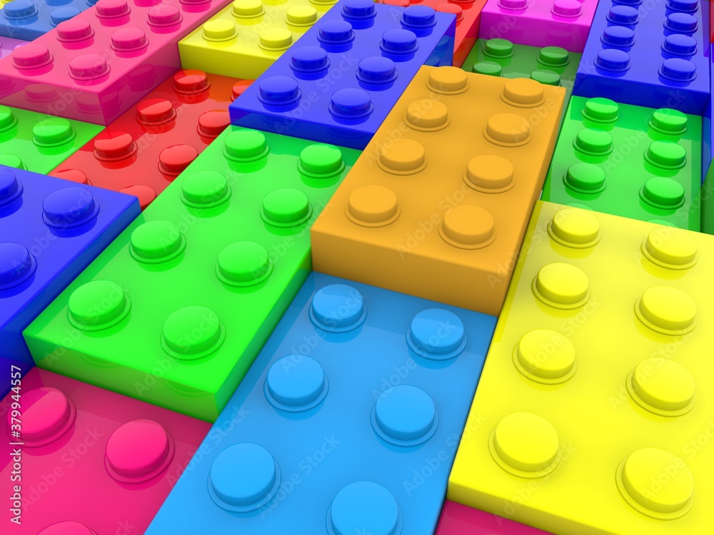 Colored toy bricks of different heights