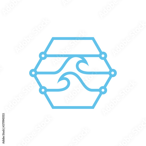 Wave technology logo design vector
