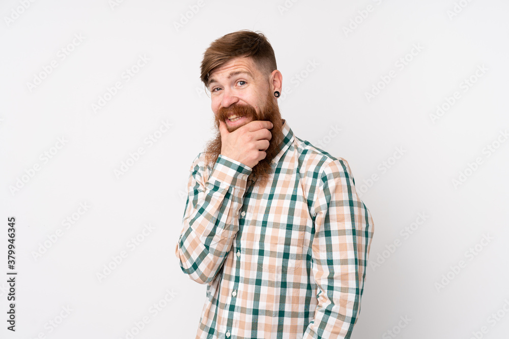 Redhead man with long beard over isolated white background smiling Redhead man with long beard over isolated white background smiling