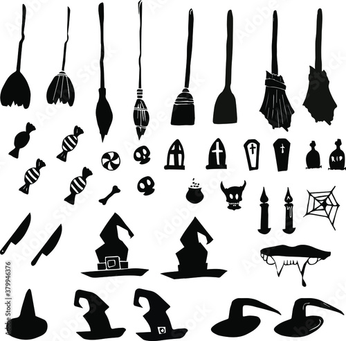 Happy Halloween, 31st October All Saints Day, attributes of the holiday isolated hand drawings icons in vector