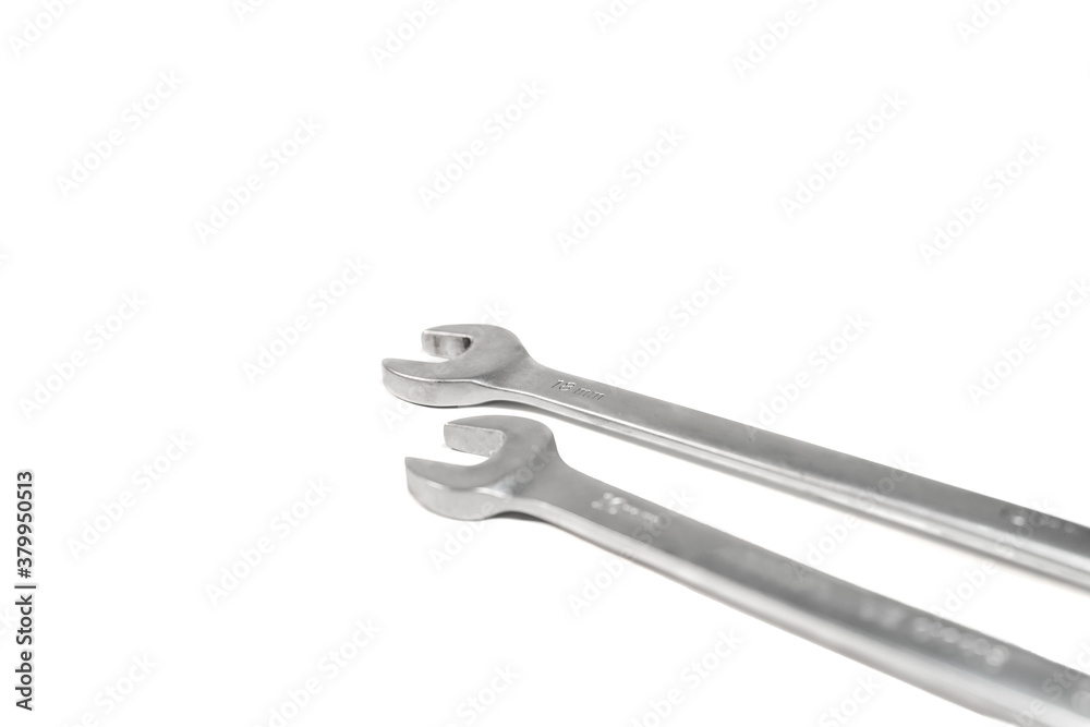 Two wrench isolated on white background, mechanic hand tool.
Two wrench isolated on white background, mechanic hand tool.