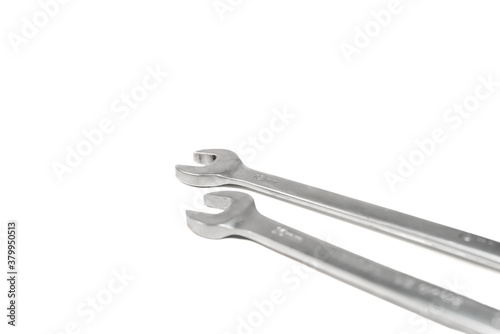 Two wrench isolated on white background, mechanic hand tool. 