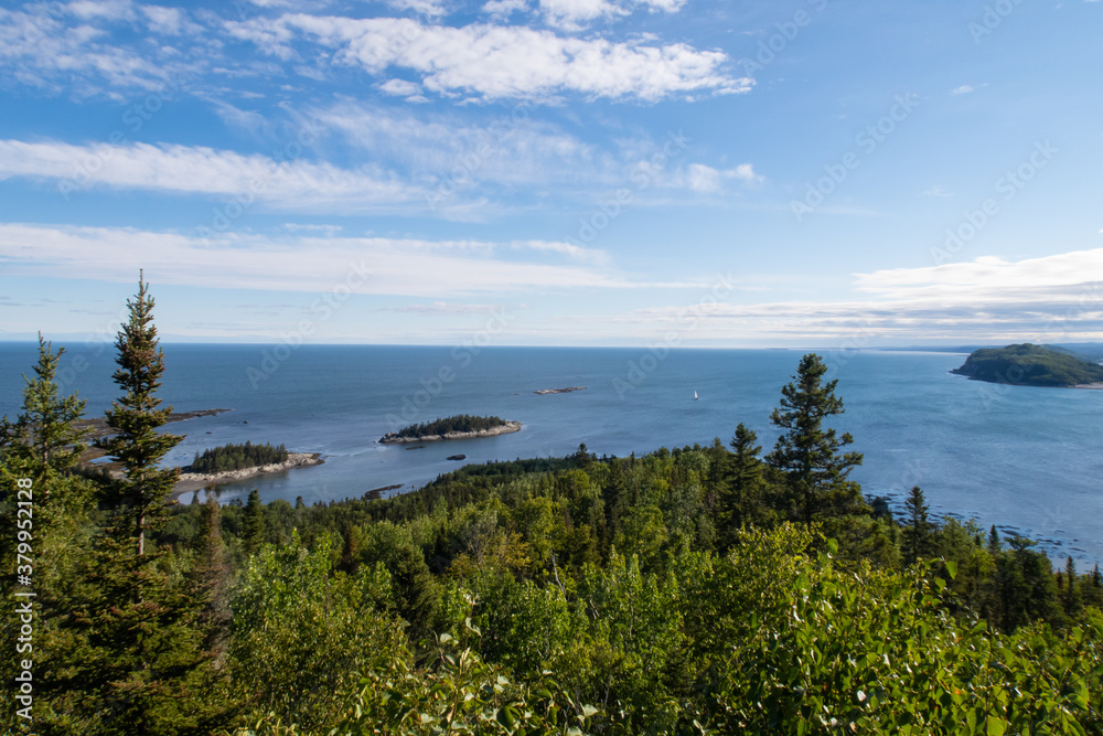 Beautiful view of the Saint Lawrence estuary in the Bic national park, Canada