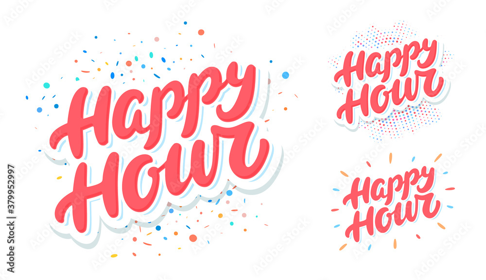 Happy hour sign . Vector lettering set.