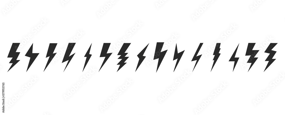 Lightning bolt vector set isolated on white background. Simple icon ...