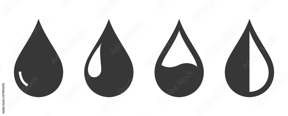 Water drop icon set. vector illustration isolated on white background. Collection of flat black drops logo Water drop icon set. vector illustration isolated on white background. Collection of flat black drops logo