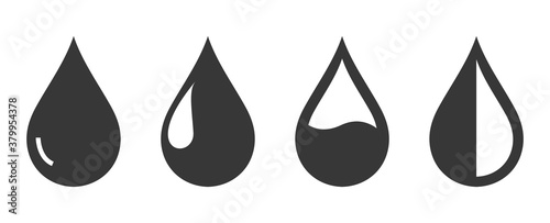 Water drop icon set. vector illustration isolated on white background. Collection of flat black drops logo