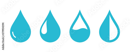 Water drop icon set. vector illustration isolated on white background. Collection of flat blue drops logo