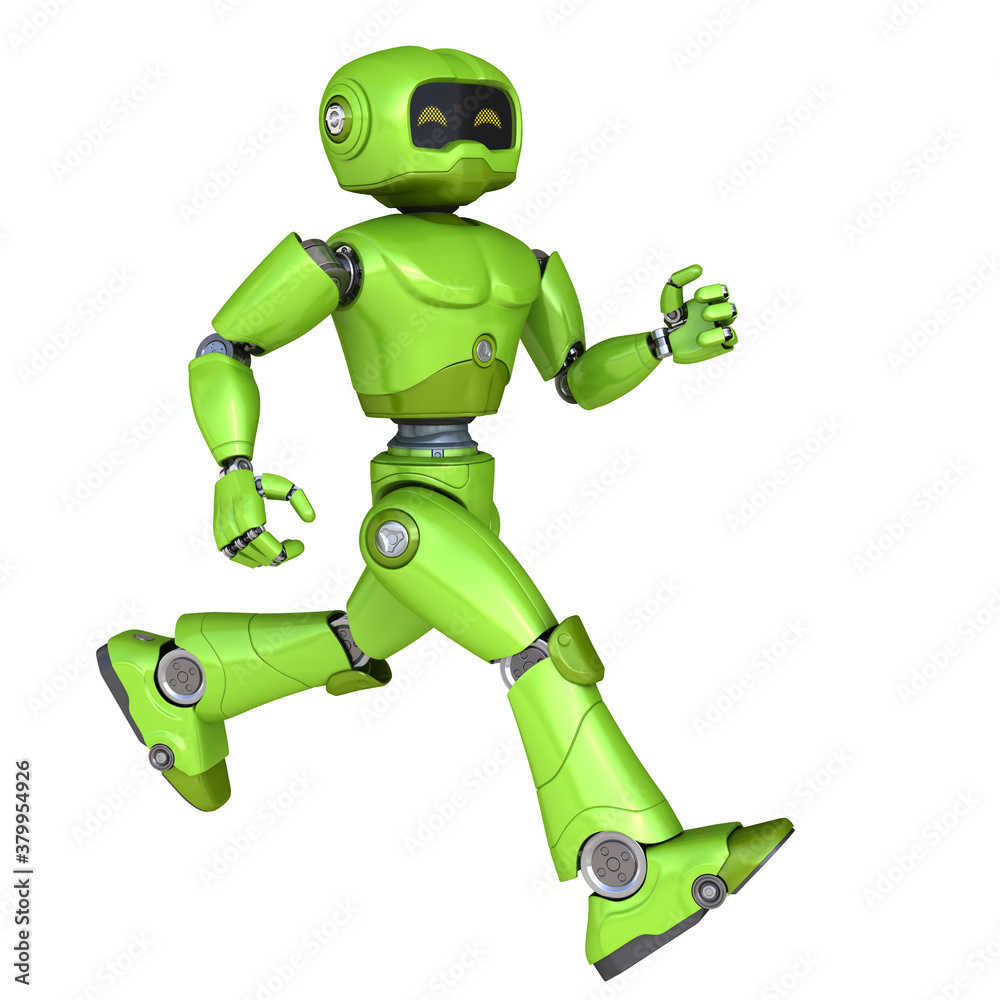 Running green robot Иллюстрация Stock | Adobe Stock