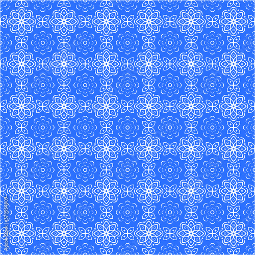 beautiful flower shaped pattern on blue background, for print, wallpaper, fabric.
