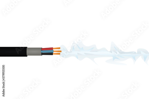 Three wire cable with electricity. vector illustration