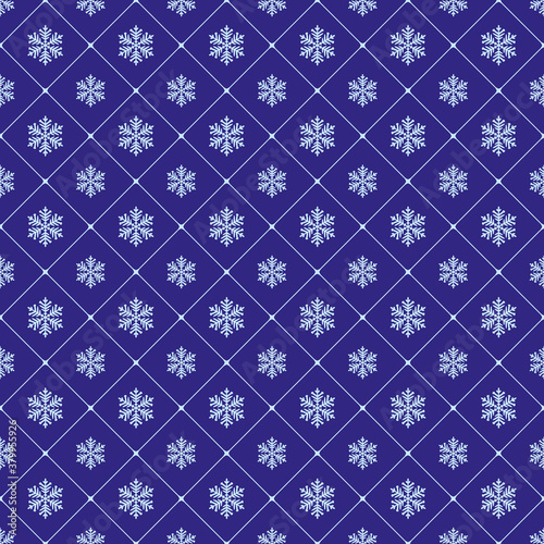 Snowflakes in blue. New Year's background. Winter abstract drawing. Vector seamless pattern.
