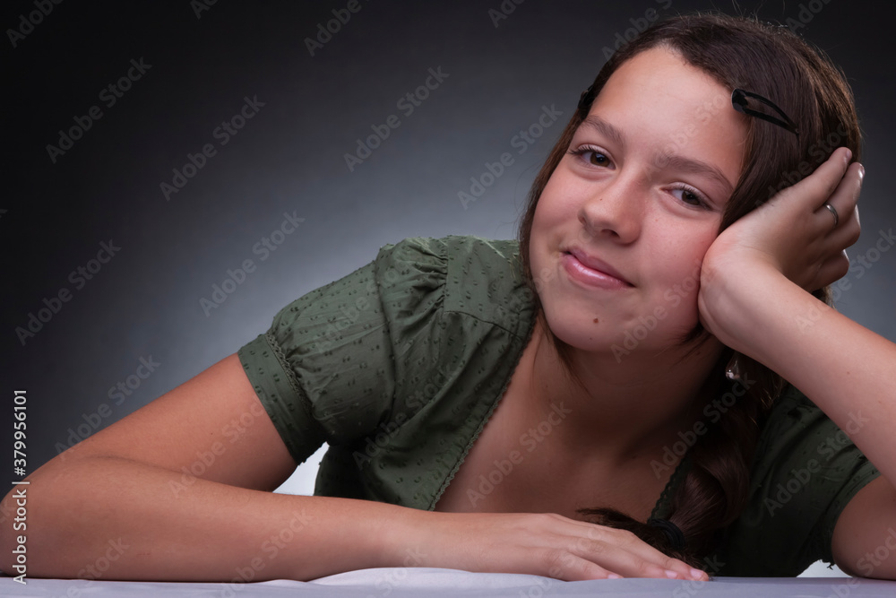 beautiful young girl smiling, studio light, neutral background beautiful young girl smiling, studio light, neutral background