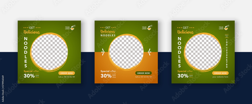 Set of fast food restaurant social media post culinary promotion & web banner. Food menu instagram stories post and square flyer, poster vector template. Green and orange background color Set of fast food restaurant social media post culinary promotion & web banner. Food menu instagram stories post and square flyer, poster vector template. Green and orange background color