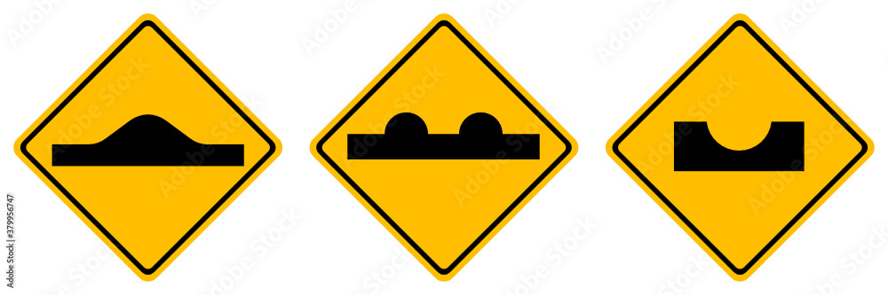 Speed bump, Uneven and Dangerous dip traffic road vector sign set isolated  on white background vector de Stock | Adobe Stock