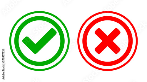 Free Download Set of Yes and No or Right and Wrong or Approved and Rejected Icons with Check Mark and Cross Symbols in Green and Red Circles. Vector Image. - GFXLoad