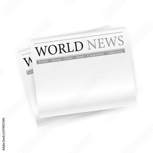 Newspaper empty for print design. White background. Mockup on white backdrop. Vector illustration.