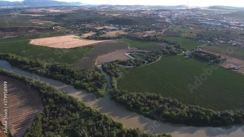 Drone video of the Guadalquivir River , Mengibar, Jaén , Spain photo