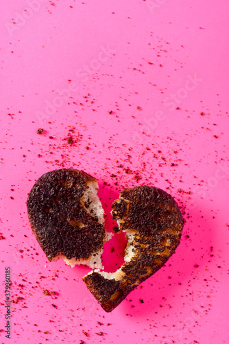 Burnt Heart Shaped Toast Torn Apart