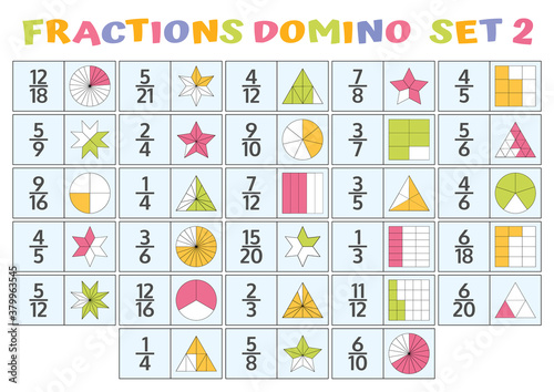 Fractions Domino Mathematical Puzzle. Math Game.  photo