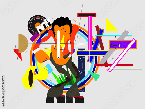 Illustration on the theme of jazz in the style of abstractionism. Musician trumpeter in a jazz concept.