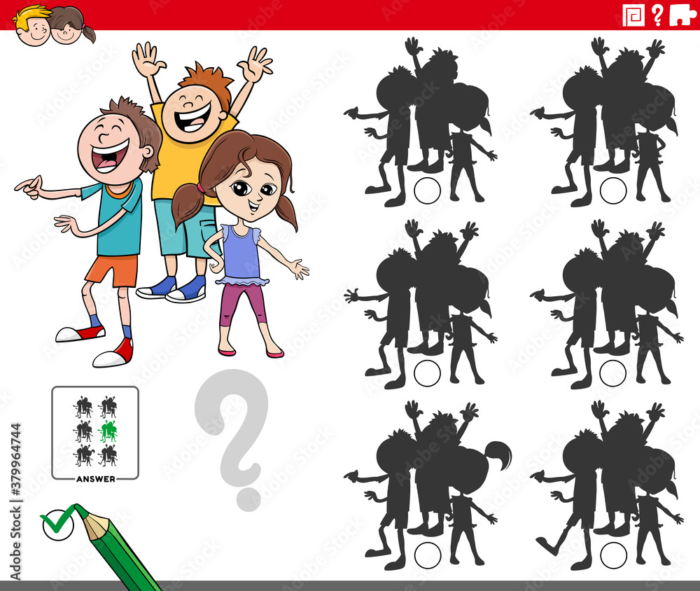 Naklejka premium educational shadows game with children characters