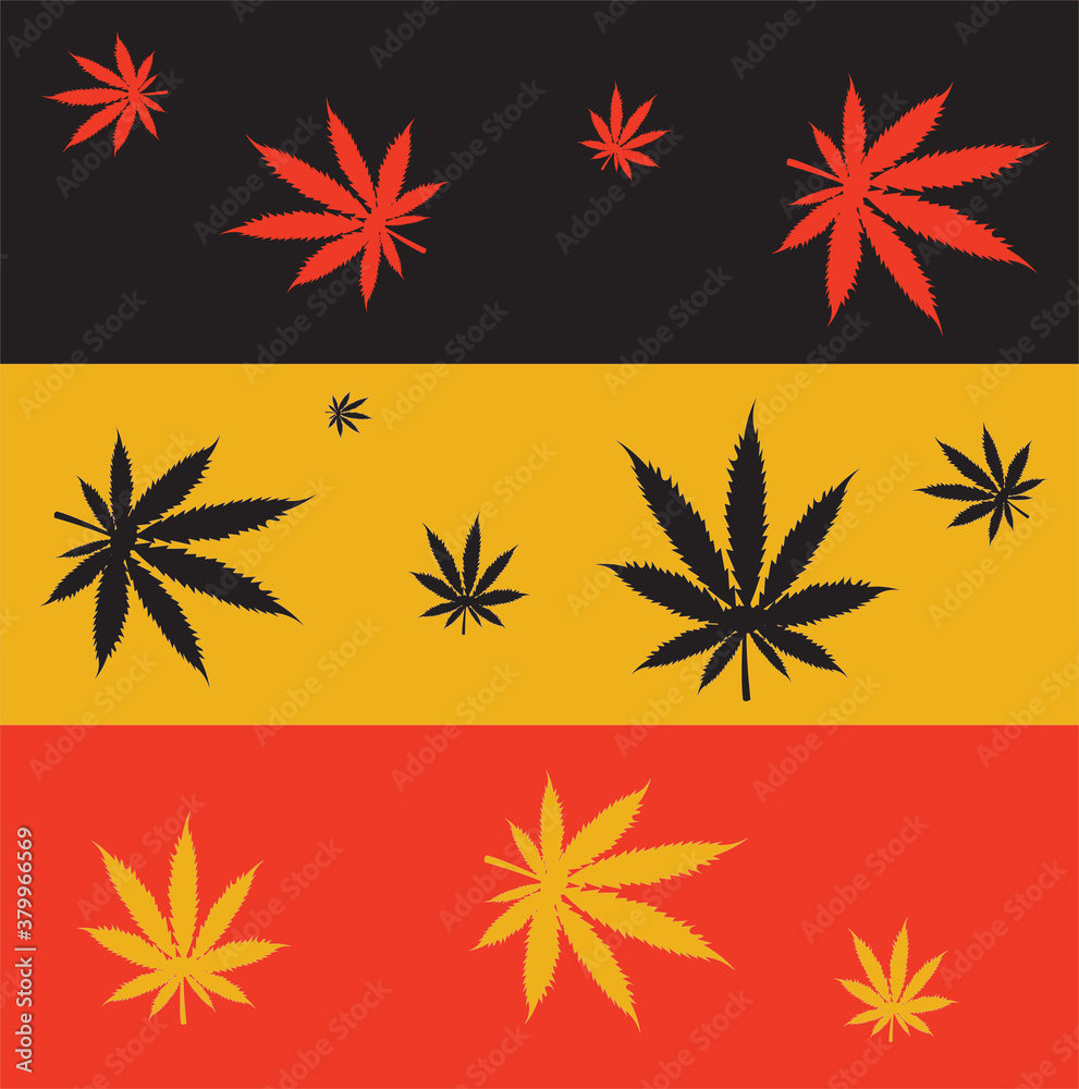Legalization of marijuana in Germany. Germany flag with cannabis leaves. Legalization of marijuana in Germany. Germany flag with cannabis leaves.