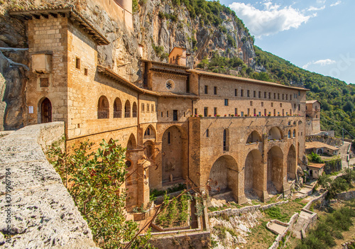 
Subiaco, Italy - main sight of Subiaco and one of the most beautiful Benedictine monasteries in the World, the Sacro Speco Monastery displays amazing frescoes. Here in particular its exteriors