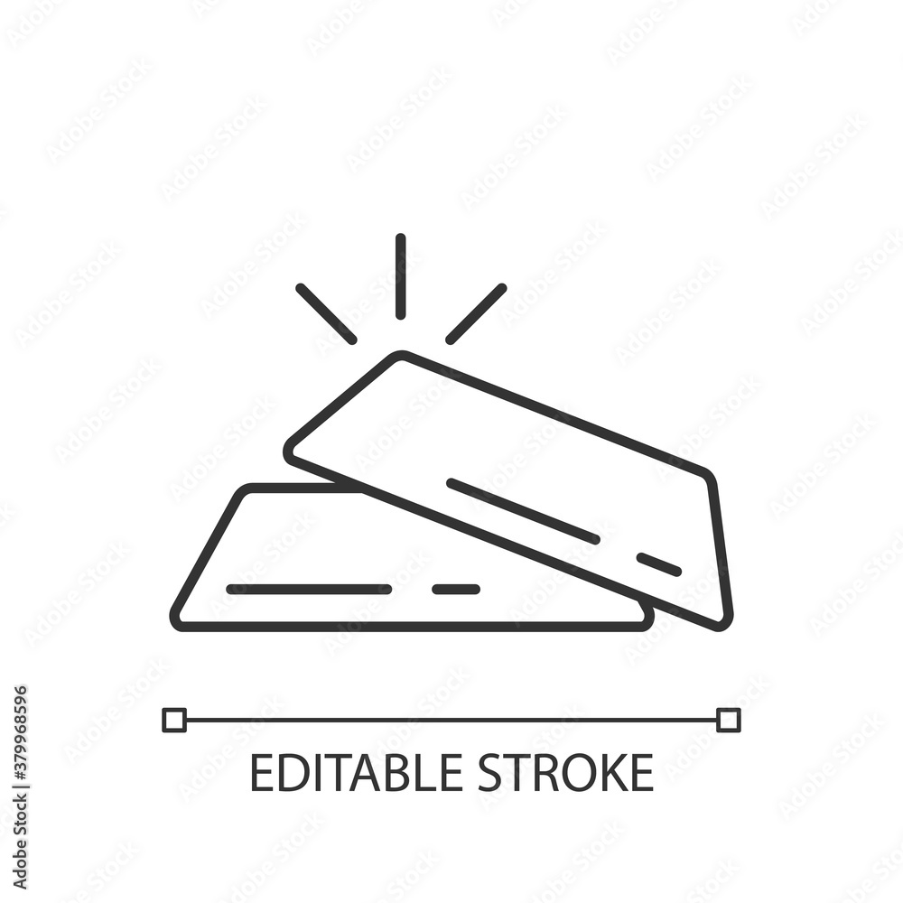 Bullion linear icon. Golden and silver bar. Precious metal. Treasure for financial wealth. Thin line customizable illustration. Contour symbol. Vector isolated outline drawing. Editable stroke Bullion linear icon. Golden and silver bar. Precious metal. Treasure for financial wealth. Thin line customizable illustration. Contour symbol. Vector isolated outline drawing. Editable stroke