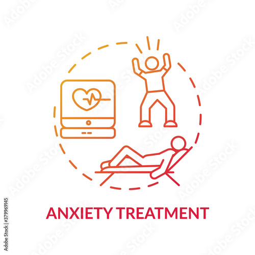 Anxiety treatment concept icon. Panic attack idea thin line illustration. Trouble breathing. Choking sensation. Increased alertness, worry and fear. Vector isolated outline RGB color drawing