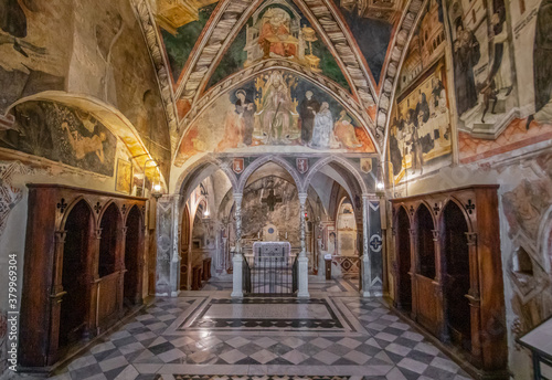 Subiaco  Italy - main sight of Subiaco and one of the most beautiful Benedictine monasteries in the World  the Sacro Speco Monastery displays amazing frescoes. Here in particular its interiors