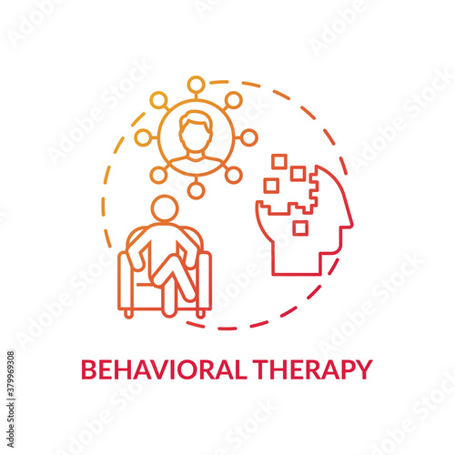 Behavioral therapy concept icon. Mental health disorder treatment idea thin line illustration. Problematic thoughts. Interpersonal relationships improvement. Vector isolated outline RGB color drawing