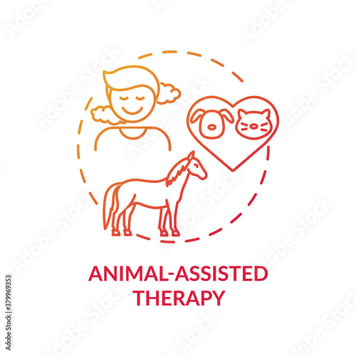 Animal-assisted therapy concept icon. Treatment session idea thin line illustration. Children communication skills treatment. Healing, safety experience. Vector isolated outline RGB color drawing