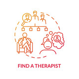 Find therapist concept icon. Search for psychologist idea thin line illustration. Licensed professional psychoanalyst. Treatment centers. Telemental health. Vector isolated outline RGB color drawing