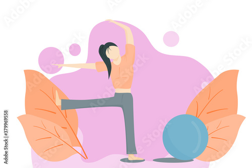 Young girl do activities yoga. lifestyle exercise for health care