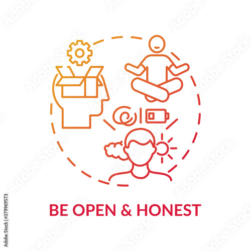 Be open and honest concept icon. Self-worth sense idea thin line illustration. Mutual understanding. Empathy. Openness, vulnerability. Truthfulness. Vector isolated outline RGB color drawing