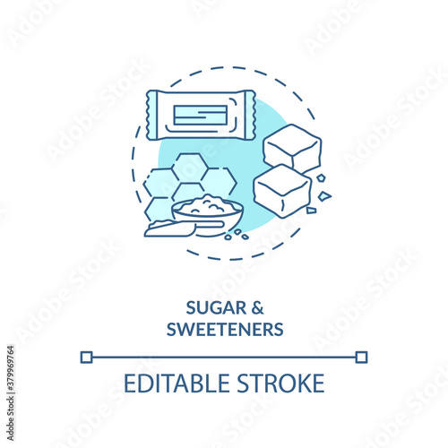 Sugar and sweeteners concept icon. Diet energy drinks idea thin line illustration. Food additives. Sugar substitutes. Honey. Vector isolated outline RGB color drawing. Editable stroke