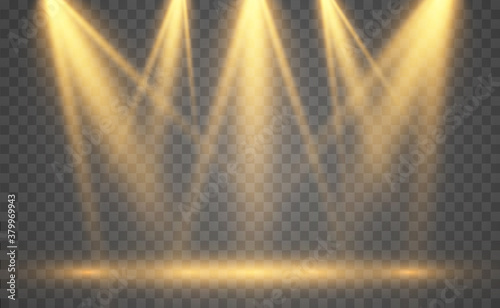 White scene on with spotlights. Vector illustration.