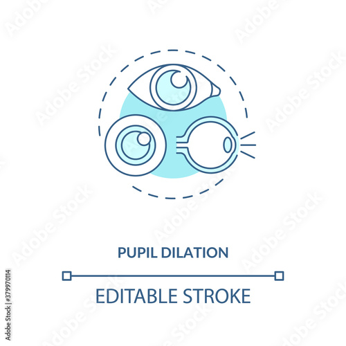 Pupil dilation concept icon. Energy drinks side effects idea thin line illustration. Pupil diameter increase. Long-term vision problems. Vector isolated outline RGB color drawing. Editable stroke