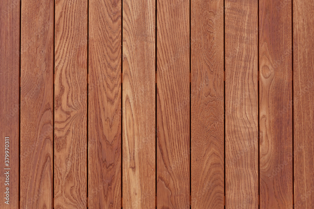 Fototapeta premium Natural wood structure of thermal ash, several boards arranged vertically, Texture Background Wallpaper