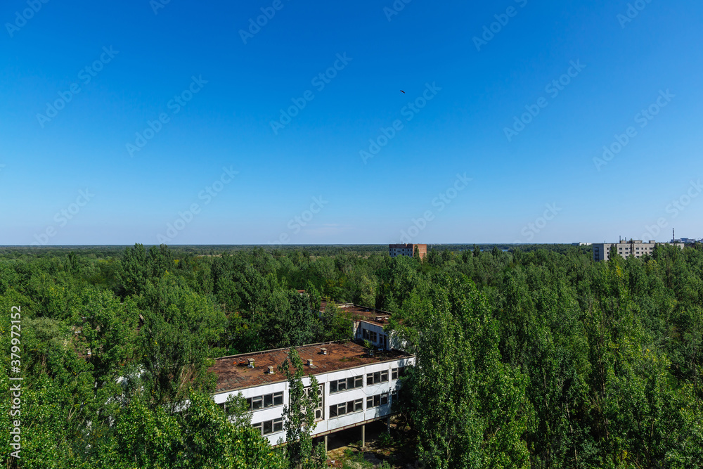 Abandoned buildings of ghost town Pripyat Chornobyl Zone