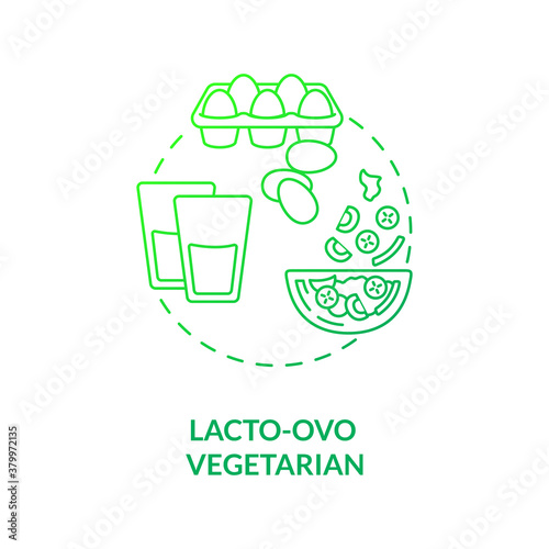 Lacto ovo vegetarian concept icon. Lactose and vegetables eating plan. Healthy meals. Types of vegetarian diets idea thin line illustration. Vector isolated outline RGB color drawing