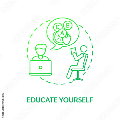 Educate yourself concept icon. Healthy eating tutorial. Organic ingredients ideas. Becoming a vegetarian tips idea thin line illustration. Vector isolated outline RGB color drawing