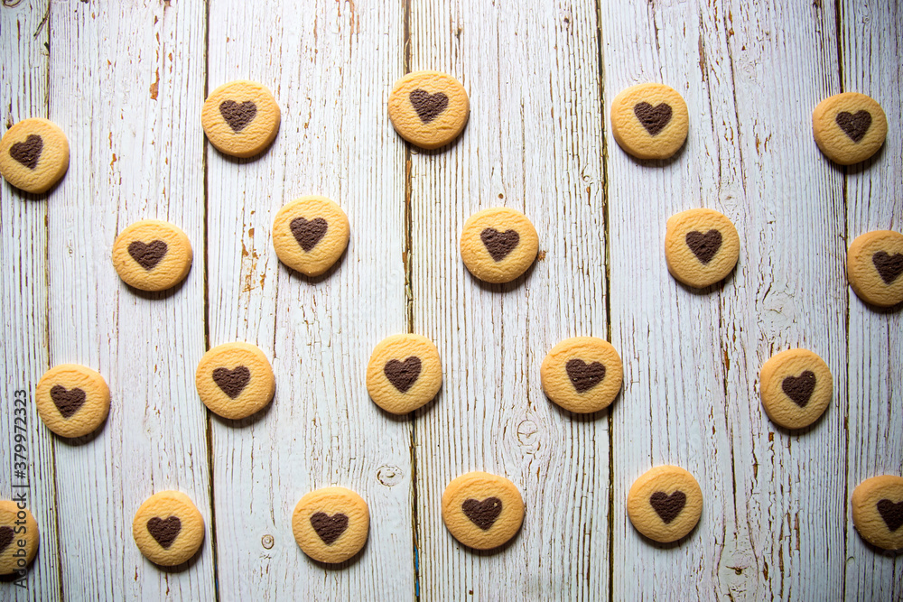 Heart shaped cookies on a background with use of selective focus Heart shaped cookies on a background with use of selective focus