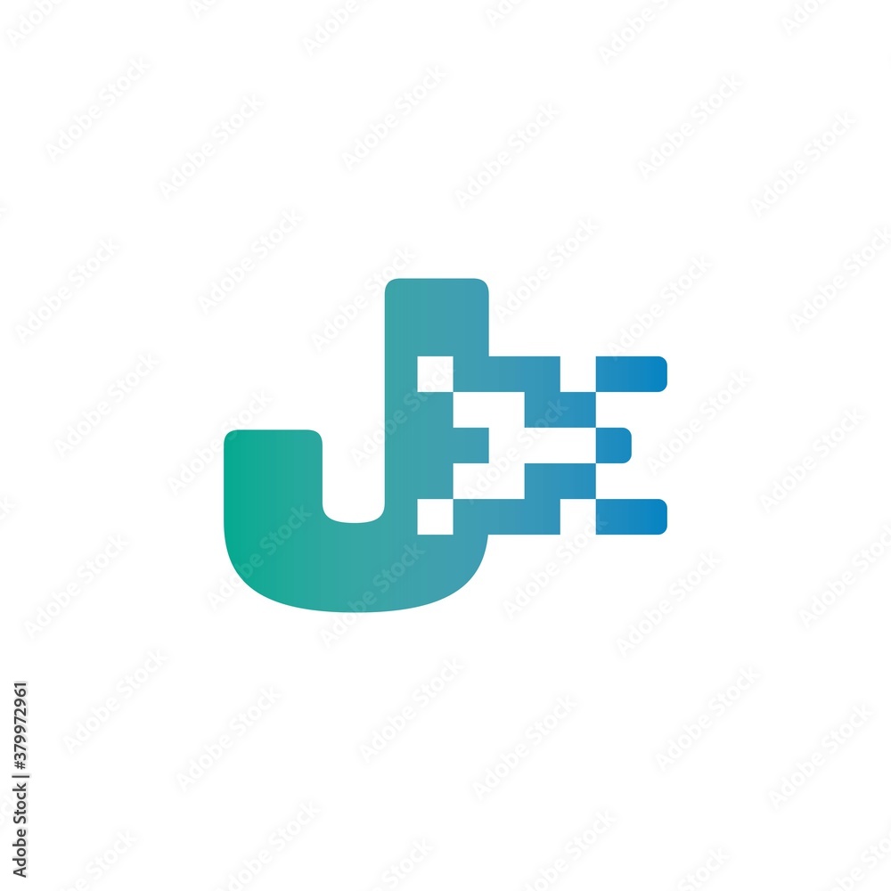 J Letter Pixel Media Technology Logo Design Template