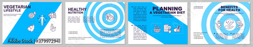 Vegeterian lifestyle brochure template. Organic ingredients diet ideas. Flyer, booklet, leaflet print, cover design with linear icons. Vector layouts for magazines, annual reports, advertising posters