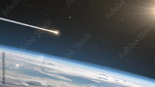 
Asteroid Meteor Above Clouds and atmosphere Earth
Meteor burning on fire while entering earth blue atmosphere
 photo