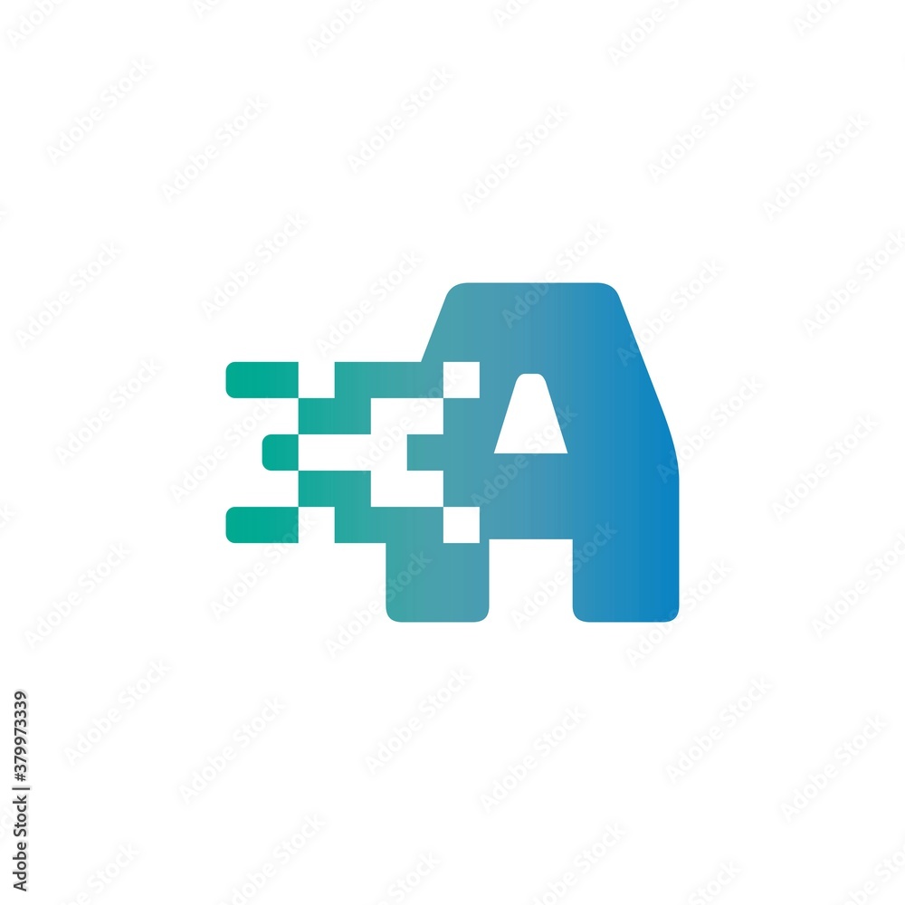 Obraz premium A Letter Pixel Media Technology Logo Design Template