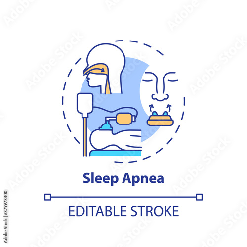 Sleep apnea concept icon. Respiratory trouble while asleep. Problem with breathing during sleep. Healthcare idea thin line illustration. Vector isolated outline RGB color drawing. Editable stroke
