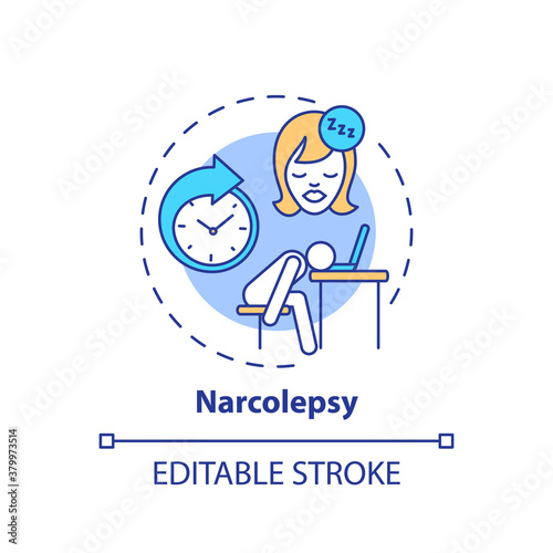 Narcolepsy concept icon. Sleep disorder symptom. Chronic clinical condition. Hypersomnia treatment idea thin line illustration. Vector isolated outline RGB color drawing. Editable stroke